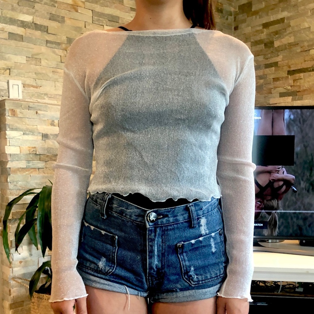 White Sheer Brandy Melville long-sleeve Sprkl Top